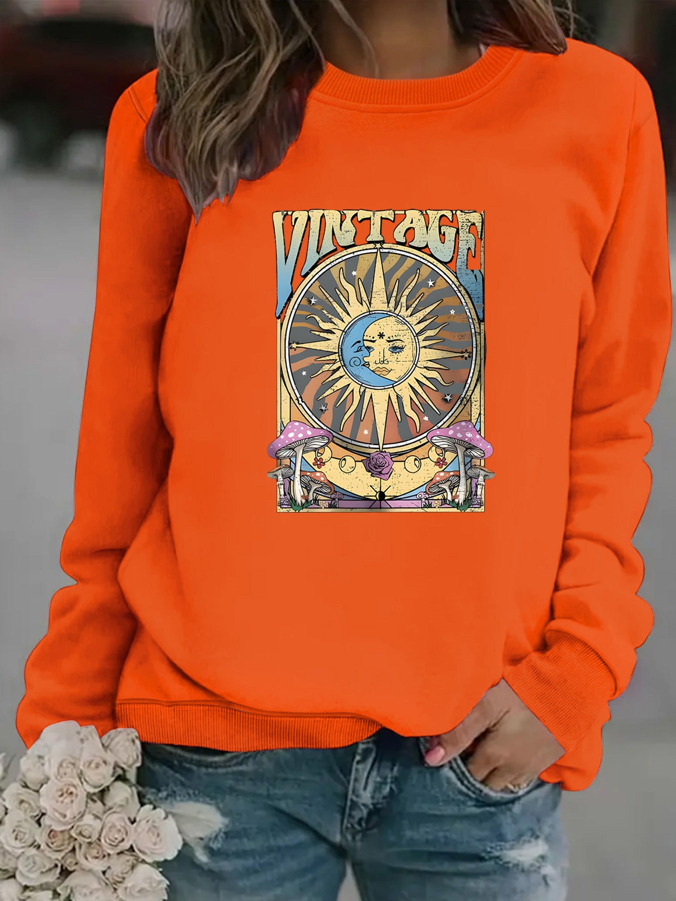 Sun Moon Print Pullover Sweater
