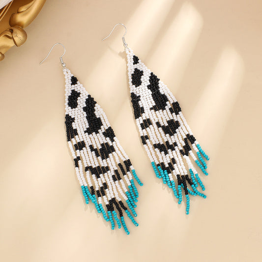Hand Woven Cow Print Beaded Earrings