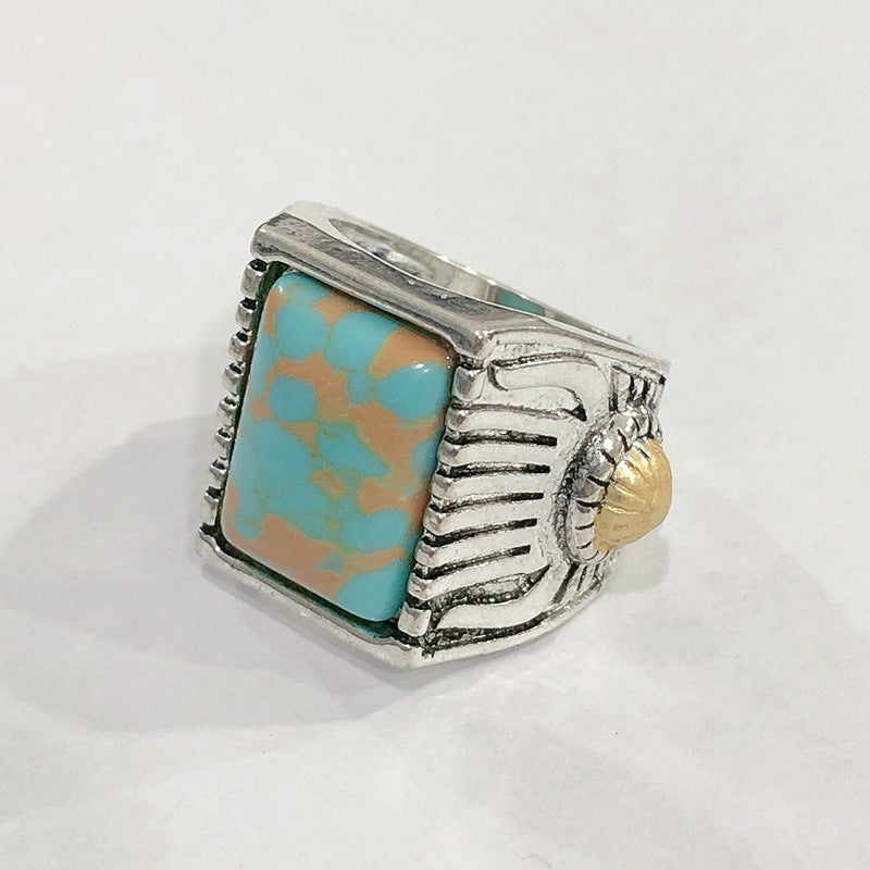 Square green turquoise ring