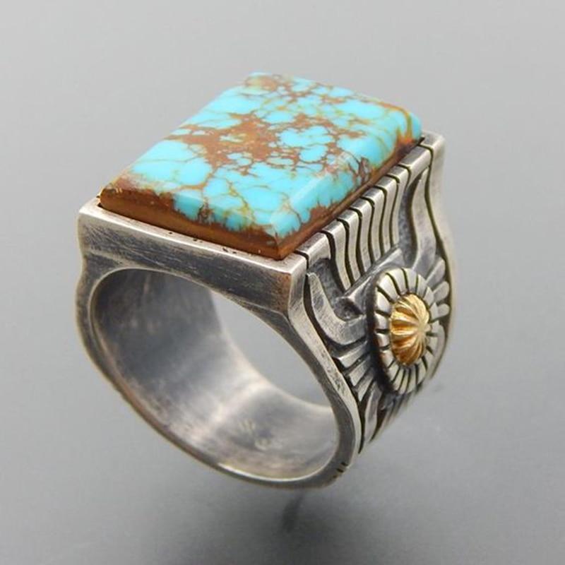 Square green turquoise ring