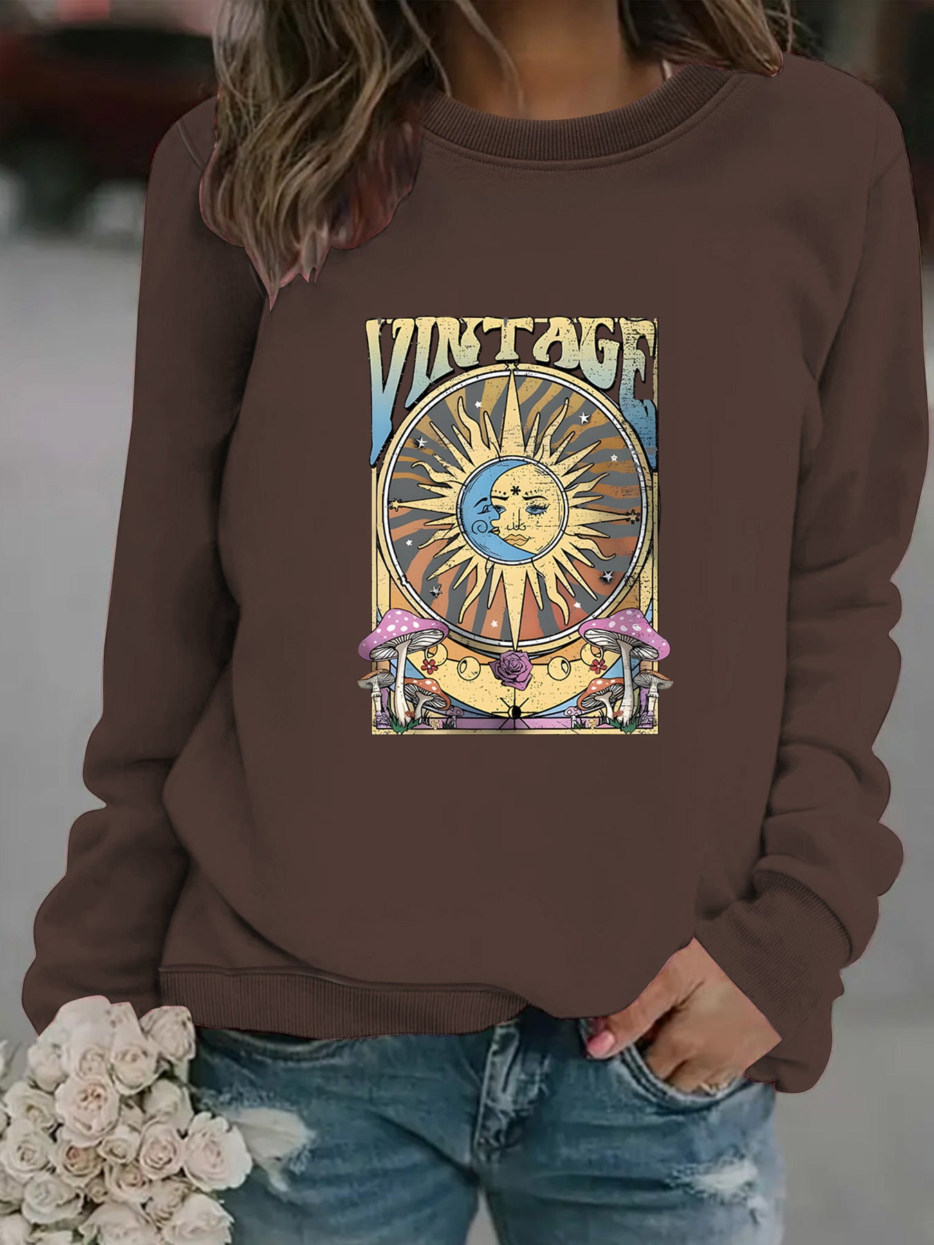 Sun Moon Print Pullover Sweater