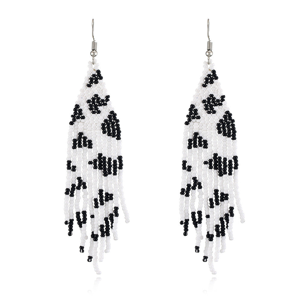 Hand Woven Cow Print Beaded Earrings