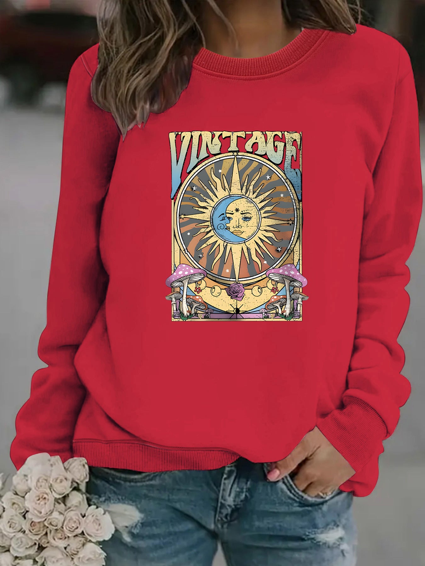 Sun Moon Print Pullover Sweater