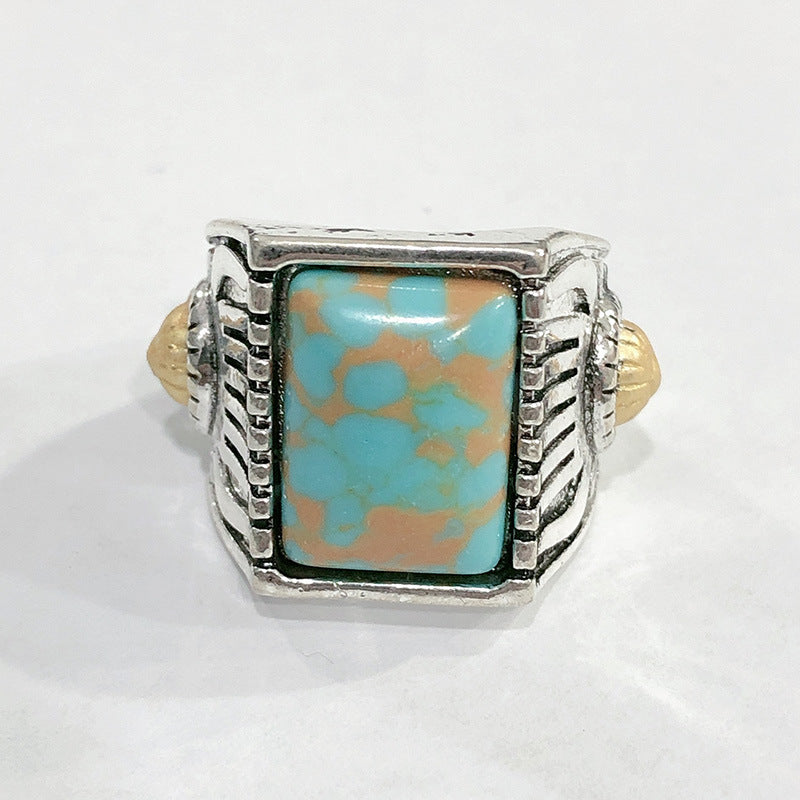 Square green turquoise ring