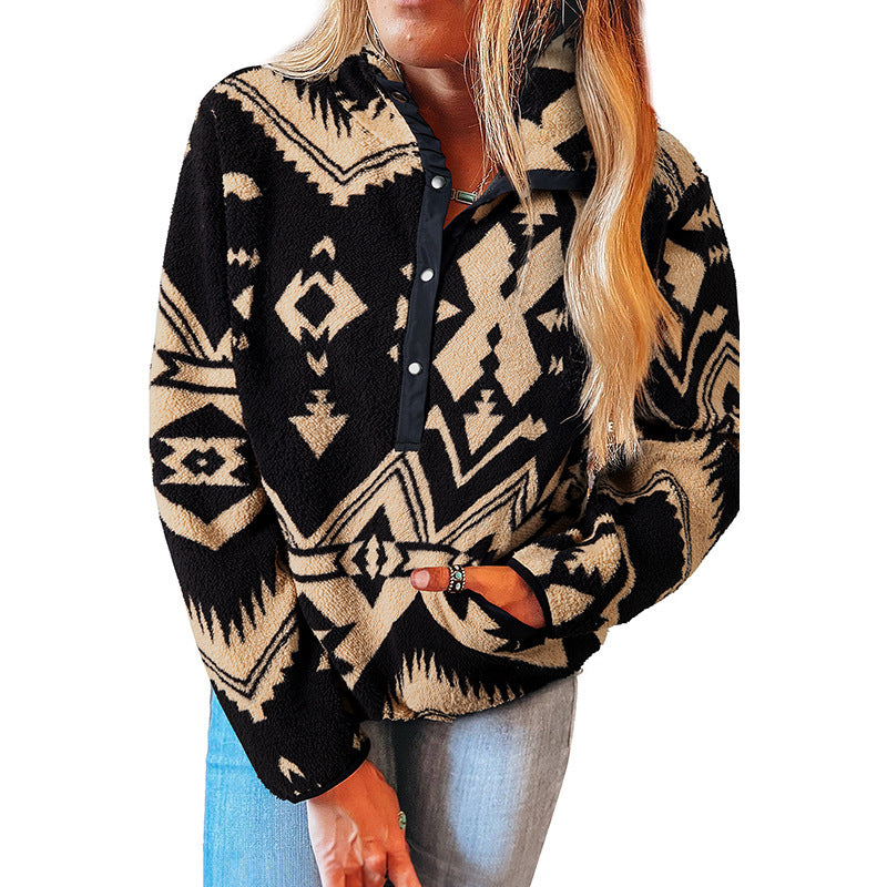 Western Print Half Button Top