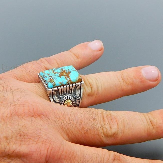 Square green turquoise ring
