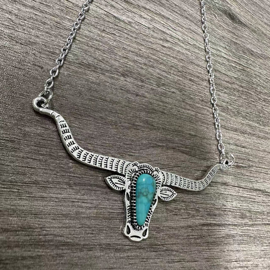 Cow Head Turquoise Necklace