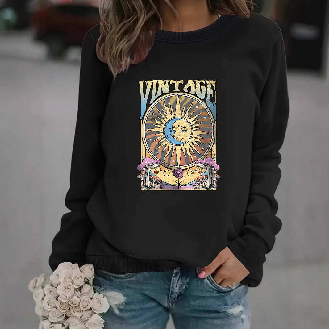 Sun Moon Print Pullover Sweater