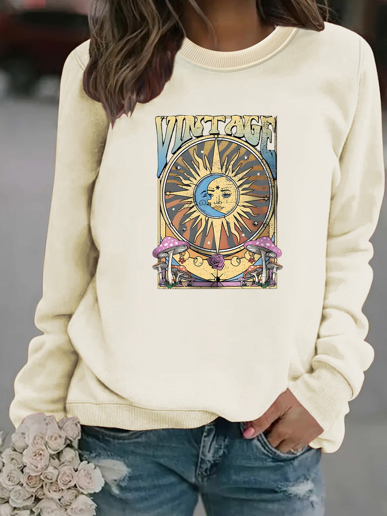 Sun Moon Print Pullover Sweater