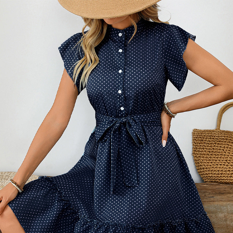 Polka Dot Ruffle Sleeve A- Line Skirt