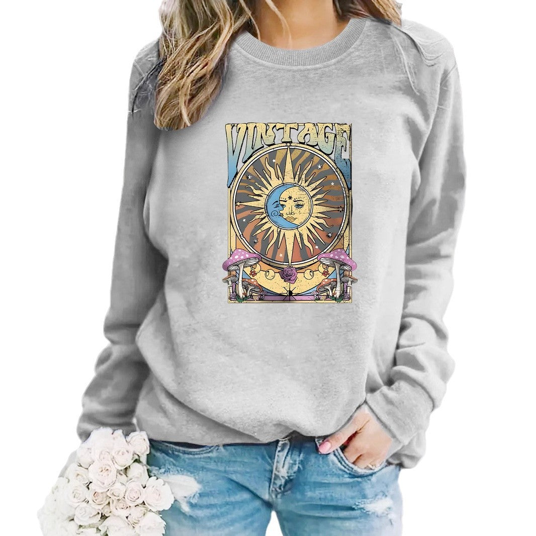 Sun Moon Print Pullover Sweater
