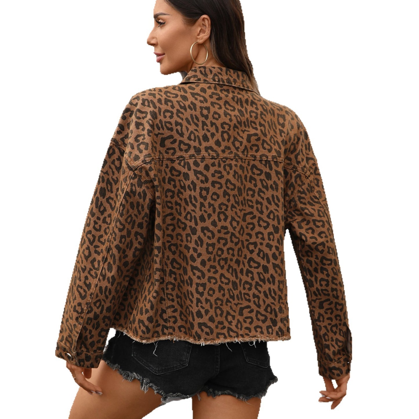 Leopard Print Denim Short Jacket