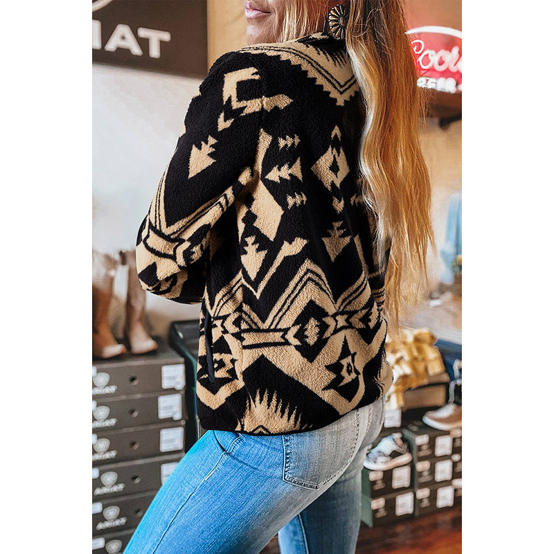 Western Print Half Button Top