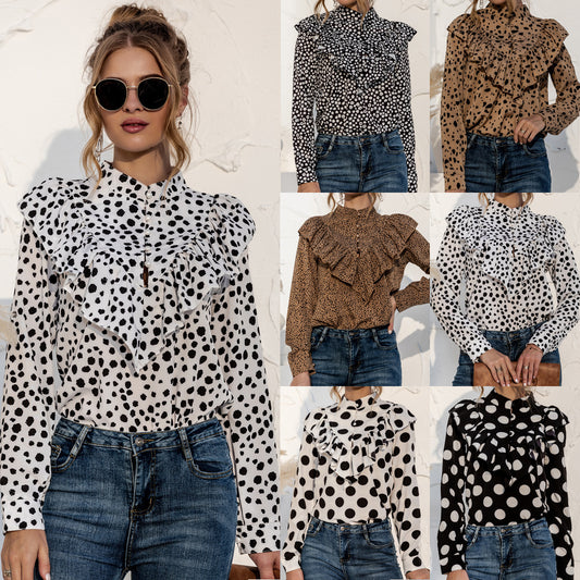 Polka Dot Ruffle Button Shirt