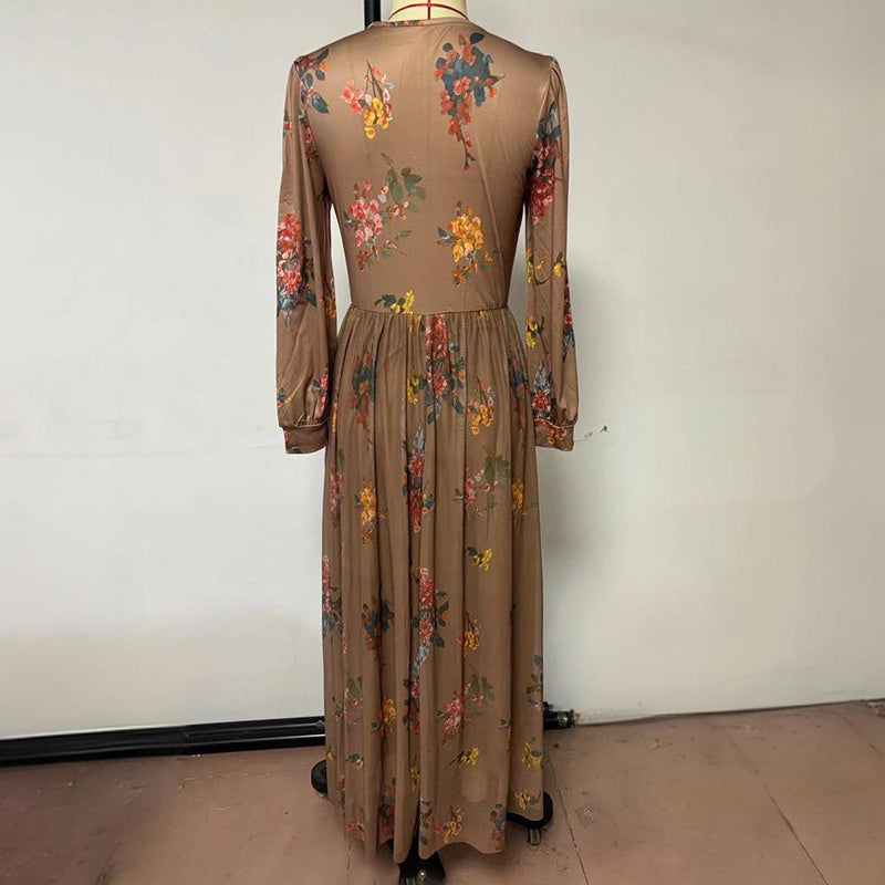 Floral Cuffed Long Sleeve Dress