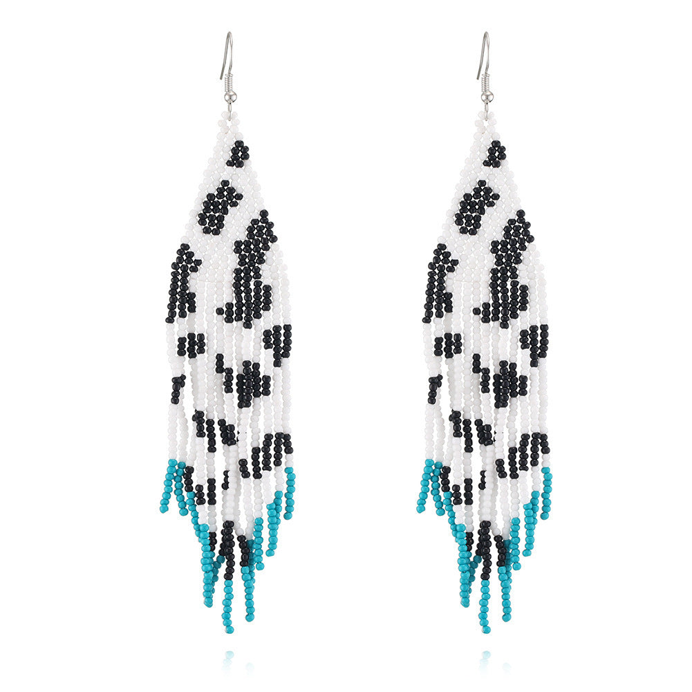 Hand Woven Cow Print Beaded Earrings