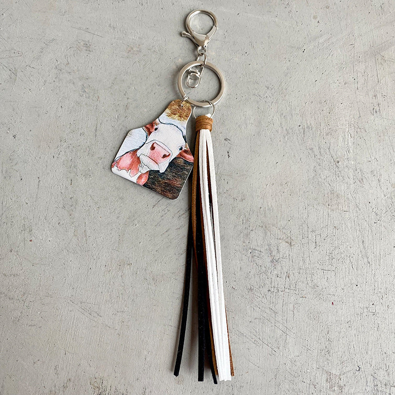 Cow Leather Tassel Key chain