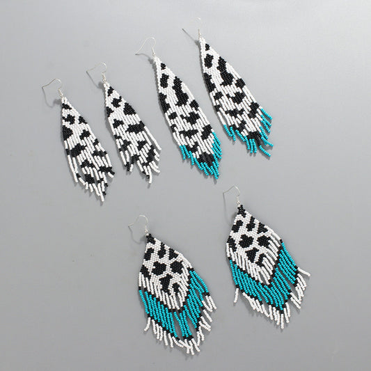 Hand Woven Cow Print Beaded Earrings