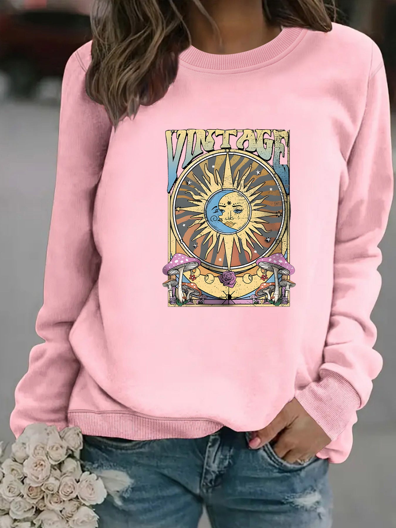 Sun Moon Print Pullover Sweater