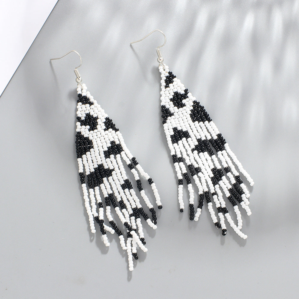 Hand Woven Cow Print Beaded Earrings