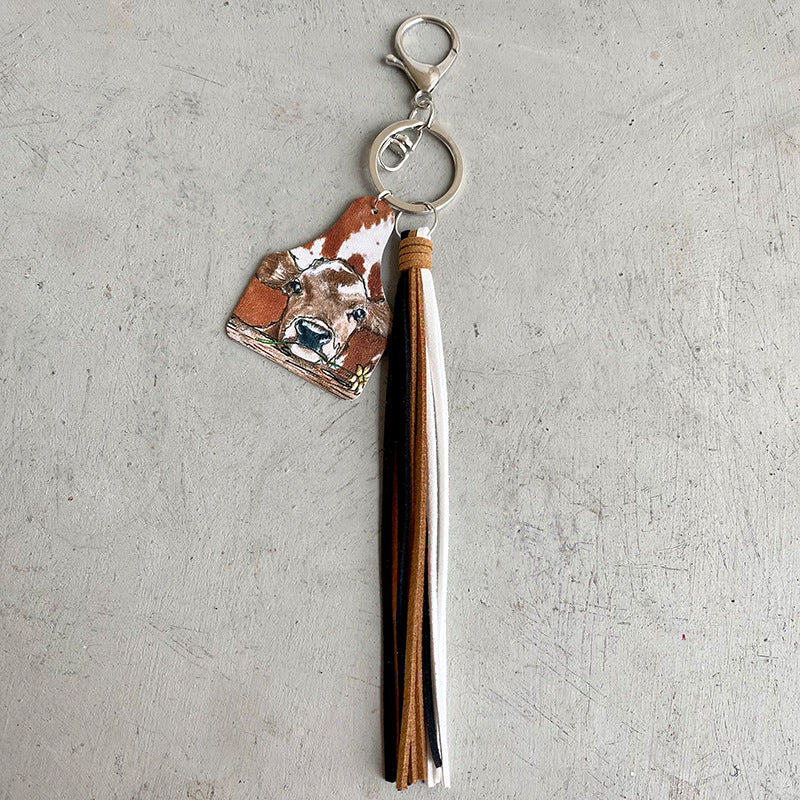 Cow Leather Tassel Key chain