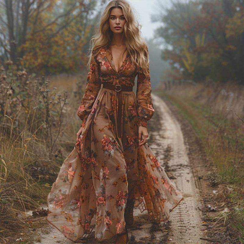 Floral Cuffed Long Sleeve Dress