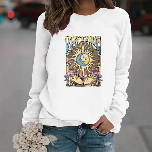 Sun Moon Print Pullover Sweater