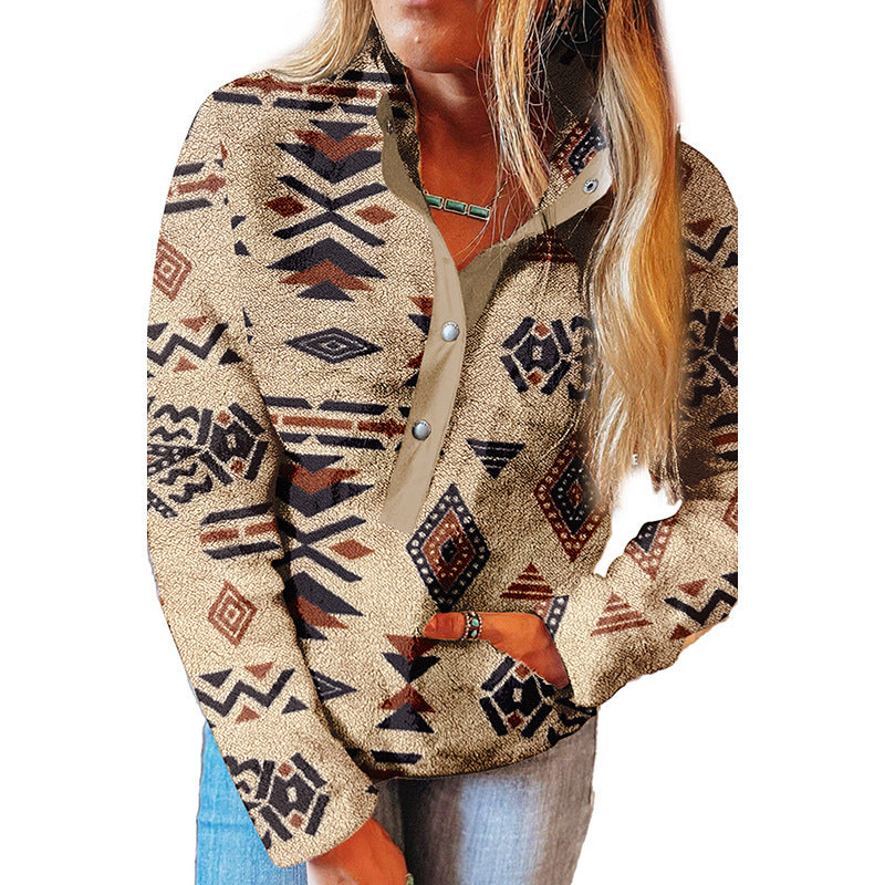 Western Print Half Button Top