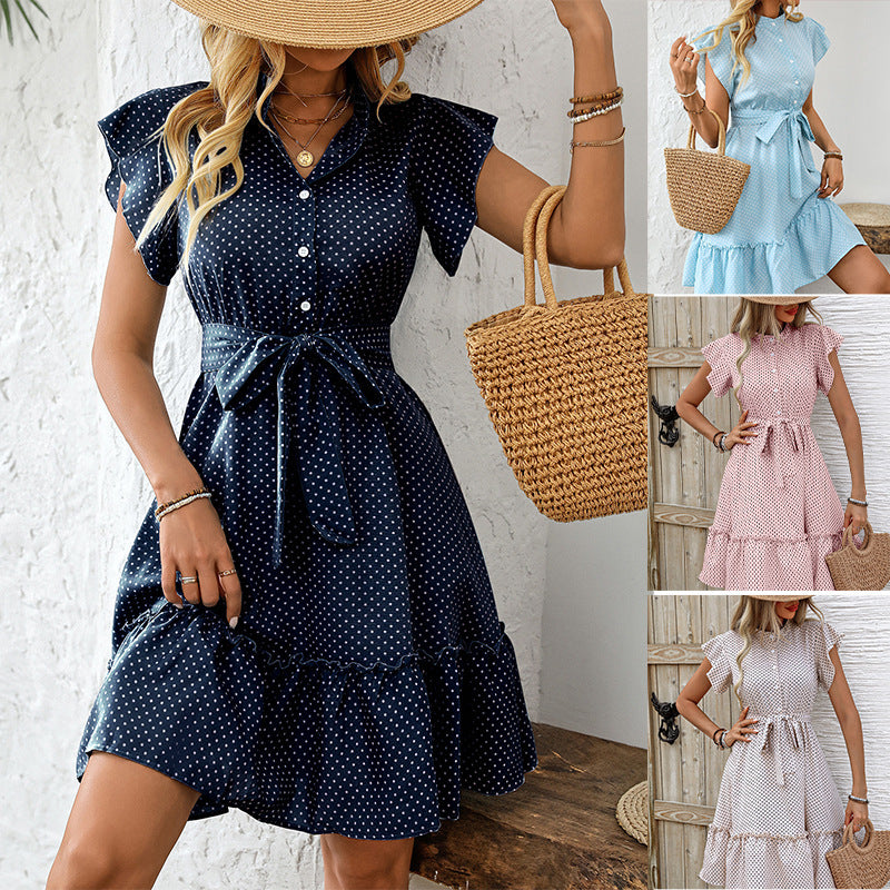 Polka Dot Ruffle Sleeve A- Line Skirt