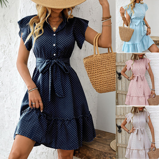 Polka Dot Ruffle Sleeve A- Line Skirt