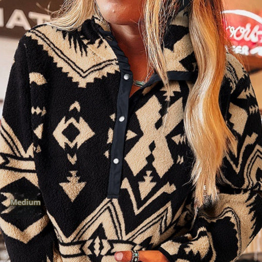 Western Print Half Button Top